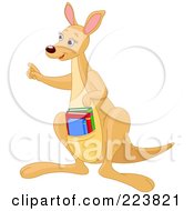 Poster, Art Print Of Cute Pointing Teacher Kangaroo With Books In Her Pouch