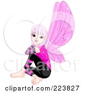 Poster, Art Print Of Female Fairy With Purple Hair And Wings Sitting And Smiling