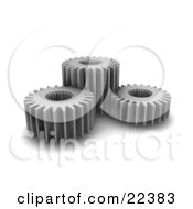 Clipart Illustration Of A Group Of Three Spinning Chrome Gear Cogs