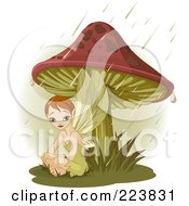 Poster, Art Print Of Sad Female Fairy Sitting Under A Mushroom In The Rain