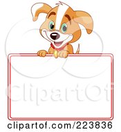 Poster, Art Print Of Cute Beagle Puppy Over A Blank Sign Bordered In Red