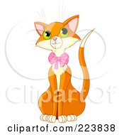 Royalty Free RF Clipart Illustration Of A Cute Adult Marmalade Cat Wearing A Pink Bow