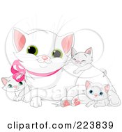 Poster, Art Print Of White Mommy Cat With Her Kittens