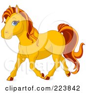 Royalty Free RF Clipart Illustration Of A Cute Prancing Butterscotch Colored Pony