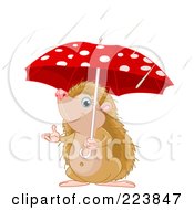 Poster, Art Print Of Cute Hedgehog Holding An Umbrella And Reaching Out In The Rain