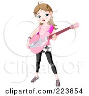 Royalty Free RF Clipart Illustration Of A Cute Caucasian Girl Playing An Electric Guitar by Pushkin