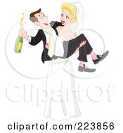 Poster, Art Print Of Stunning Blond Bride Carrying Her Drunk Groom In Her Arms