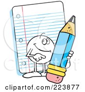 Friendly Moodie Character Holding A Pencil By Note Paper