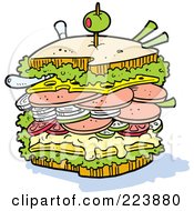 Royalty Free RF Clipart Illustration Of A Huge Sstacked Ham Bologne Sandwich by Johnny Sajem
