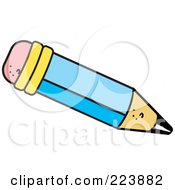 Royalty Free RF Clipart Illustration Of A Blue School Pencil With An Eraser Tip by Johnny Sajem
