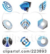 Royalty Free RF Clipart Illustration Of A Digital Collage Of Blue And Black Icon Or Logo Designs With Shadows 4