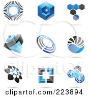 Royalty Free RF Clipart Illustration Of A Digital Collage Of Blue And Black Icon Or Logo Designs With Shadows 1