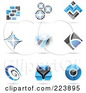 Royalty Free RF Clipart Illustration Of A Digital Collage Of Blue And Black Icon Or Logo Designs With Shadows 5