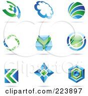 Royalty Free RF Clipart Illustration Of A Digital Collage Of Blue And Green Icon Or Logo Designs With Shadows 5