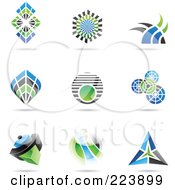 Royalty Free RF Clipart Illustration Of A Digital Collage Of Blue And Green Icon Or Logo Designs With Shadows 3