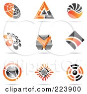 Royalty Free RF Clipart Illustration Of A Digital Collage Of Orange And Black Icon Or Logo Designs With Shadows 2