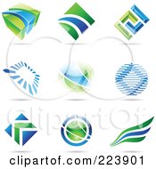 Royalty Free RF Clipart Illustration Of A Digital Collage Of Blue And Green Icon Or Logo Designs With Shadows 1
