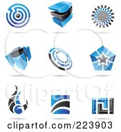 Royalty Free RF Clipart Illustration Of A Digital Collage Of Blue And Black Icon Or Logo Designs With Shadows 3