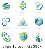Royalty Free RF Clipart Illustration Of A Digital Collage Of Blue And Green Icon Or Logo Designs With Shadows 4