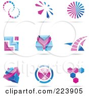 Royalty Free RF Clipart Illustration Of A Digital Collage Of Blue And Purple Icon Or Logo Designs With Shadows