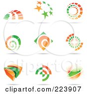 Royalty Free RF Clipart Illustration Of A Digital Collage Of Orange And Green Icon Or Logo Designs With Shadows