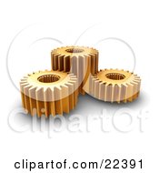 Poster, Art Print Of Group Of Three Spinning Gold Gear Cogs