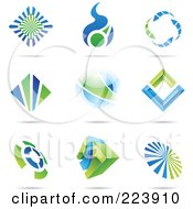Royalty Free RF Clipart Illustration Of A Digital Collage Of Blue And Green Icon Or Logo Designs With Shadows 2