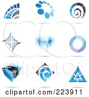 Royalty Free RF Clipart Illustration Of A Digital Collage Of Blue And Black Icon Or Logo Designs With Shadows 2