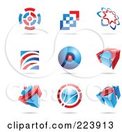 Royalty Free RF Clipart Illustration Of A Digital Collage Of Blue And Red Icon Or Logo Designs With Shadows