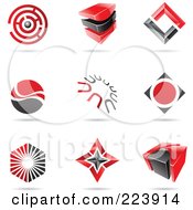 Royalty Free RF Clipart Illustration Of A Digital Collage Of Black And Red Icon Or Logo Designs With Shadows