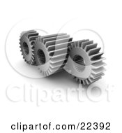Clipart Illustration Of Three Working Chrome Gears With Deep Rivets