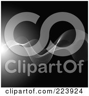 Royalty Free RF Clipart Illustration Of A White Mesh Wave Over Black With A Glowing Light by cidepix
