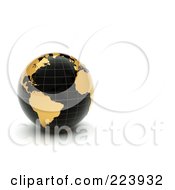 Poster, Art Print Of 3d Black Grid Globe With Golden Continents