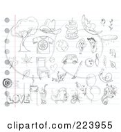 Digital Collage Of Random Doodles On Ruled Paper - 1