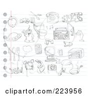 Digital Collage Of Random Doodles On Ruled Paper - 2