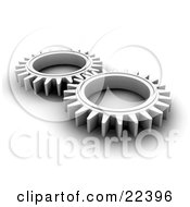 Clipart Illustration Of Two Slim Ssilver Cog Gears Working Together by KJ Pargeter