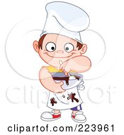 Royalty Free RF Clipart Illustration Of A Cute Messy Chef Boy Mixing Chocolate In A Bowl