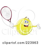 Cheerful Tennis Ball Character Holding A Racket
