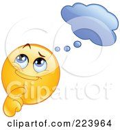 Poster, Art Print Of Yellow Emoticon Pondering Under A Cloud