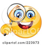 Poster, Art Print Of Yellow Emoticon Holding Up A Magnifying Glass