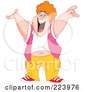 Royalty Free RF Clipart Illustration Of A Happy Chubby Caucasian Man Holding His Arms Up