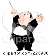 Poster, Art Print Of Happy Chubby Music Composer Man Holding His Arms And Baton Up
