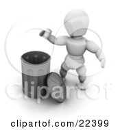 Clipart Illustration Of A White Character Tossing A Metal Can Into A Chrome Trash Bin by KJ Pargeter