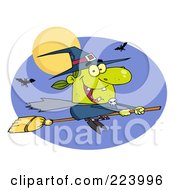 Poster, Art Print Of Happy Halloween Witch Flying Fast On Her Broomstick