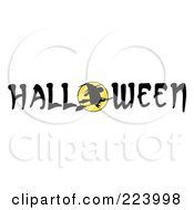Royalty Free RF Clipart Illustration Of A Halloween Greeting Banner Of A Silhouetted Flying Witch And Moon As The O