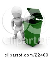 Responsible White Character Dropping A Tin Can Into A Green Recycle Bin
