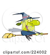 Royalty Free RF Clipart Illustration Of A Happy Witch Flying Fast On Her Broomstick