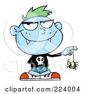 Royalty Free RF Clipart Illustration Of A Blue Vampire Kid Playing With A Spider by Hit Toon