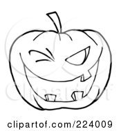 Royalty Free RF Clipart Illustration Of A Coloring Page Outline Of A Toothy Halloween Pumpkin Winking
