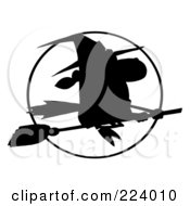 Poster, Art Print Of Silhouetted Witch Flying Fast In Front Of A Full Moon